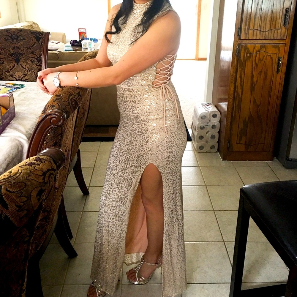 City Studio Pink/Gold Long Sequin dress